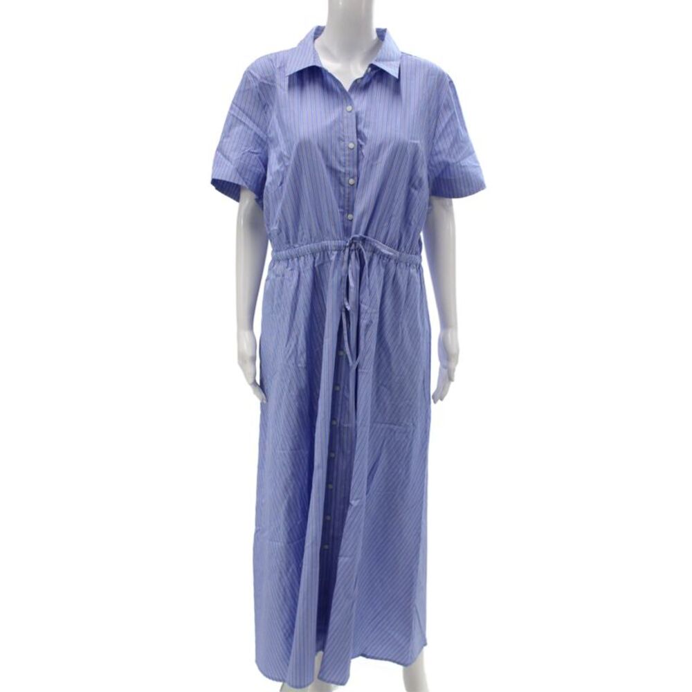 J Crew Women Maxi Dress Blue Striped Short Sleeve Cotton Size 18